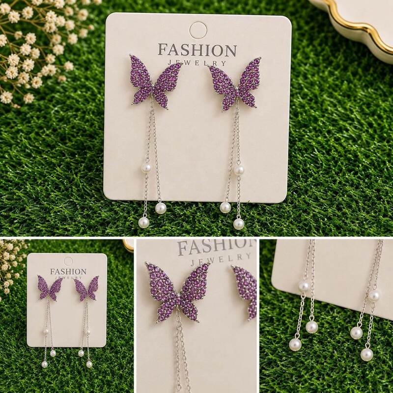 Purple Crystal Butterfly Earrings 💜